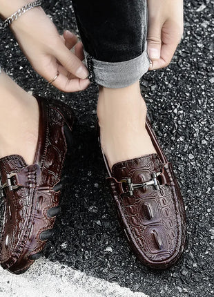 Scarpe Casual da uomo in vera pelle stile coccodrillo mocassini per scarpe comodi da uomo scarpe da uomo Casual Slip on semplici scarpe da guida
