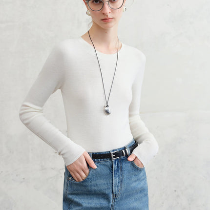 FSLE【Premium Series】German Biella Wool Autumn Super Fine Washable Seamless One-Piece Mock Neck Thermal Base Layer Shirt Women PlatiNum