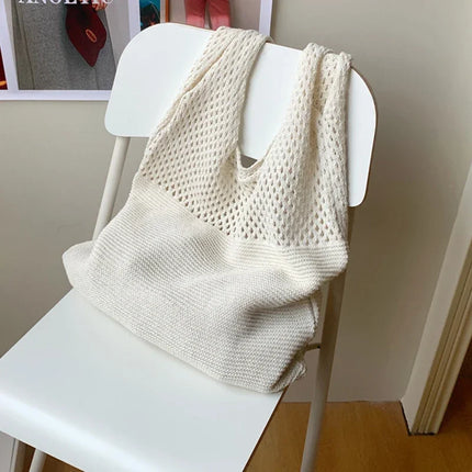 Borse a maglia da donna, borsa tote grande capacità, borsa estiva da spiaggia, borsa grande casual, borse a tracolla intrecciate a nido d'ape, borsa da donna