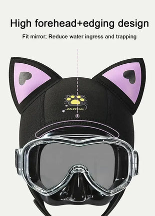 Cappuccio da sub con orecchie di gatto Cappuccio da muta in neoprene da 3 mm Cuffia da nuoto da donna carina per il surf Snorkeling Sport acquatici Cappello da sub da surf