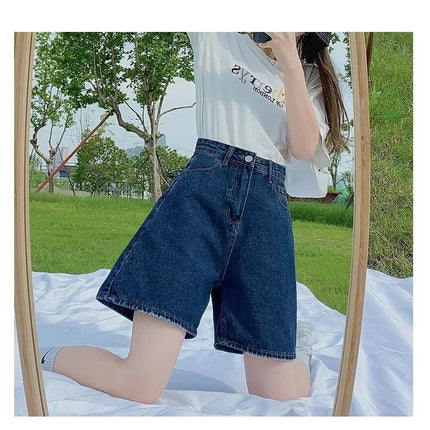 Ladies High Waist Wide Leg Denim Shorts Retro Blue A-Line Slim Fit Spring Summer Womens Casual Clothing 2026 PlatiNum