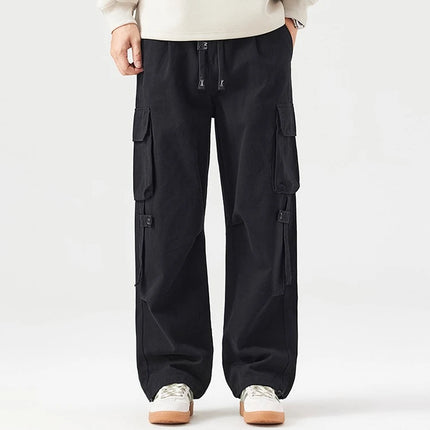 Autumn New Cargo Loose Multi-pockets 100% Cotton Straight Pants for Men Clothing Comfort Zipper Male Trouser GF258113