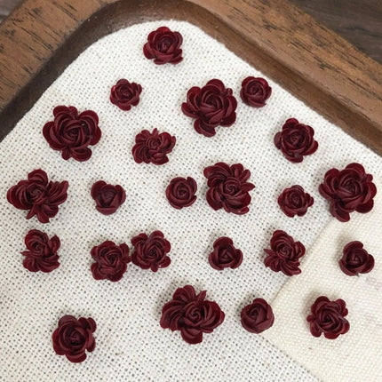 Delicate Dark Red Brown White Rose Flower Leaf Lily Tender Camellia Nail Charms Art Resin Decorations Manicure Tools Accessories