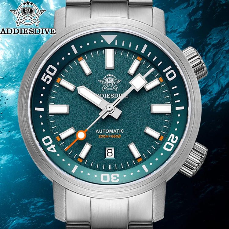 ADDIESDIVE 200M Automatic Dive Watch Men Japanese 8215 Sapphire Stainless Steel Luminous Mechanical Diving Wristwatch BGW9 Hands
