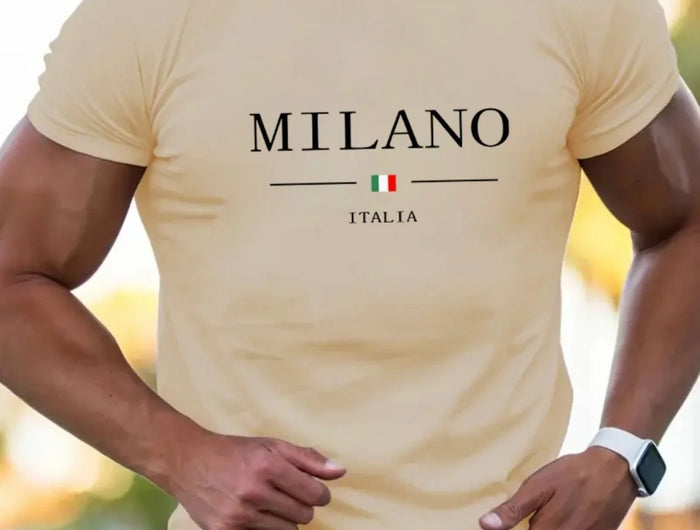 T-shirt da uomo casual sportiva oversize ampia più abbigliamento con stampa Milano comoda maglietta da shopping girocollo a maniche corte