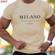 T-shirt da uomo casual sportiva oversize ampia più abbigliamento con stampa Milano comoda maglietta da shopping girocollo a maniche corte