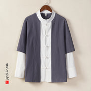 Camicie da uomo tradizionali Camicie da uomo in cotone e lino retrò stile cinese Camicette casual da uomo Kung Fu Tai Chi Tang da meditazione Zen