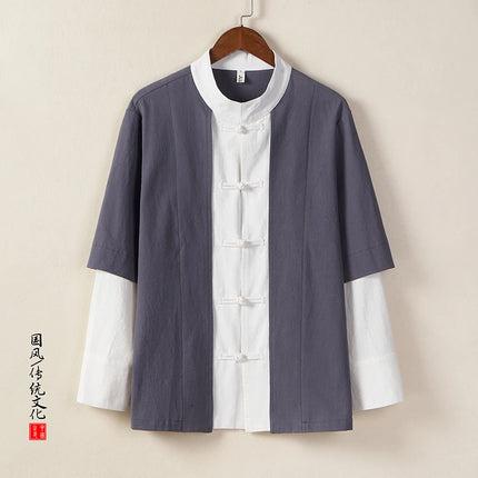 Camicie da uomo tradizionali Camicie da uomo in cotone e lino retrò stile cinese Camicette casual da uomo Kung Fu Tai Chi Tang da meditazione Zen