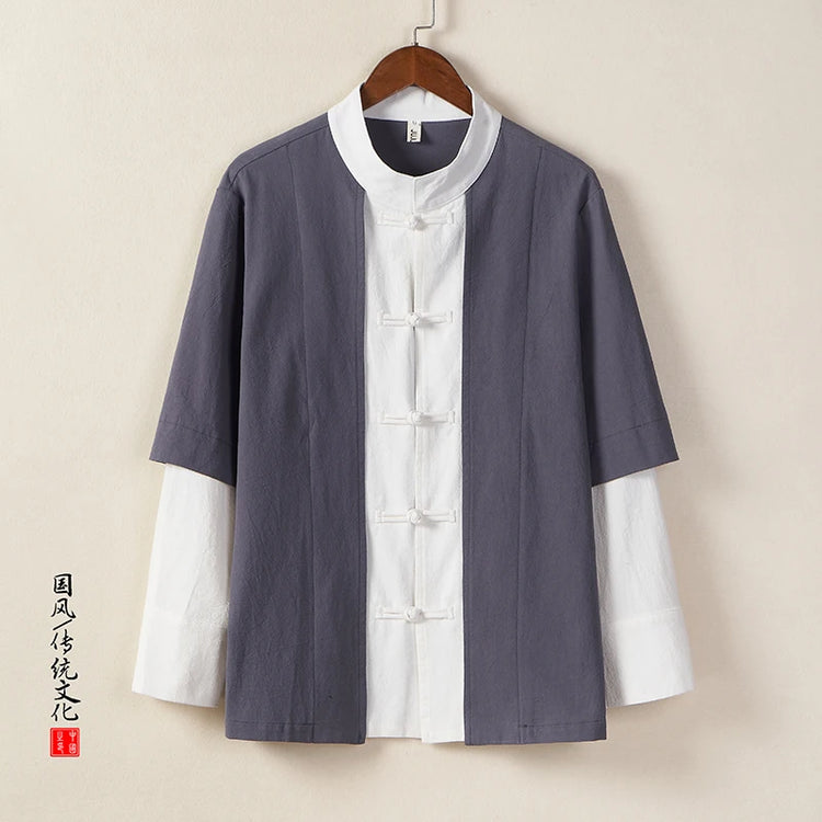 Camicie da uomo tradizionali Camicie da uomo in cotone e lino retrò stile cinese Camicette casual da uomo Kung Fu Tai Chi Tang da meditazione Zen