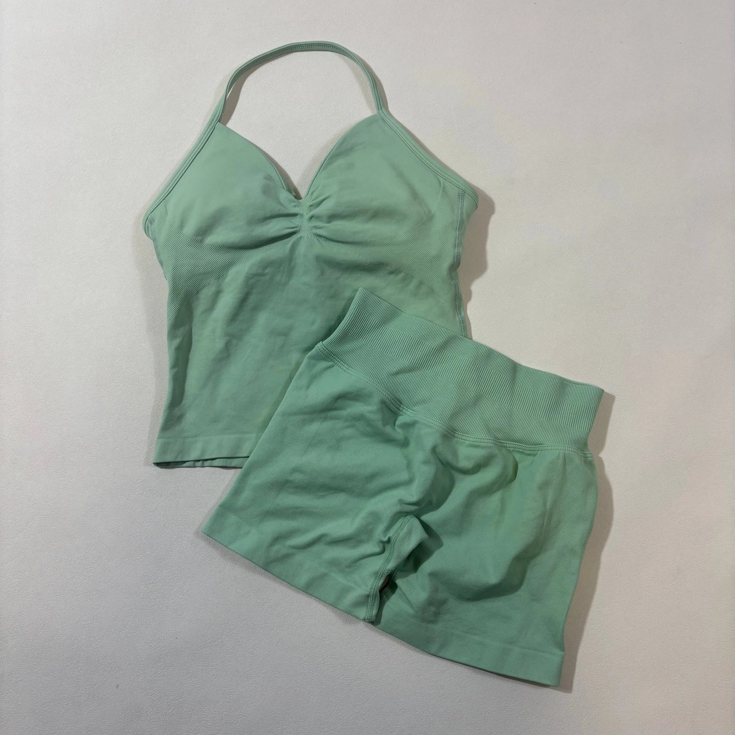 Yoga 2pcs Impact Gym Set Women Backless Tank Tops High Waist Scrunch Seamless Shorts Fitness Clothes Activewear Workout Sets