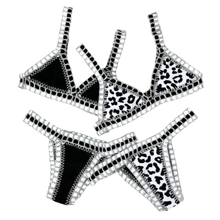 Set bikini reversibile leopardato fatto a mano all'uncinetto Set costumi da bagno neri a bordo piscina blu Paisley costume da bagno di lusso maillot de bain femme PlatiNum