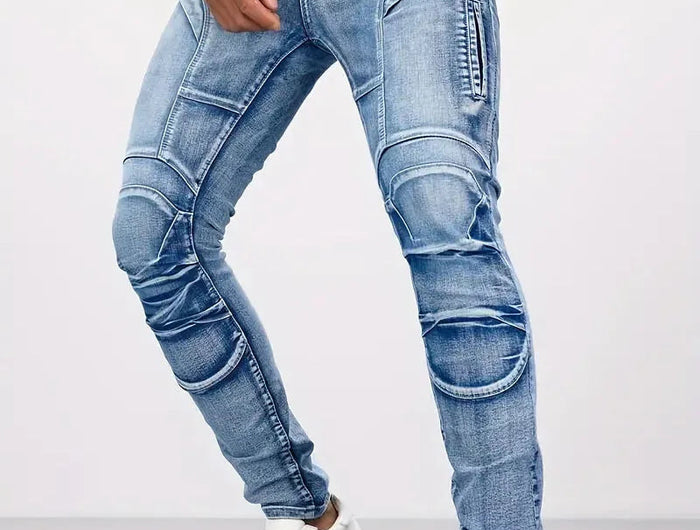 Two tone distressed patchwork jeans for men trendy jeans for summer thin straight leg pants slim fit small leg distressed jeans PlatiNum
