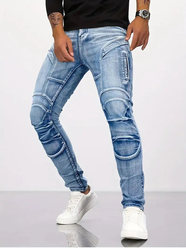 Two tone distressed patchwork jeans for men trendy jeans for summer thin straight leg pants slim fit small leg distressed jeans PlatiNum