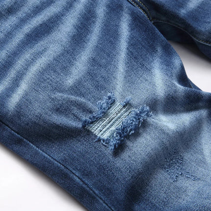2025 Men's Ripped Jeans Luxury Brand Light Blue Holes Long Trousers Quality Male Fashion Stretch Slim Pants Men Skinny Jeans PlatiNum