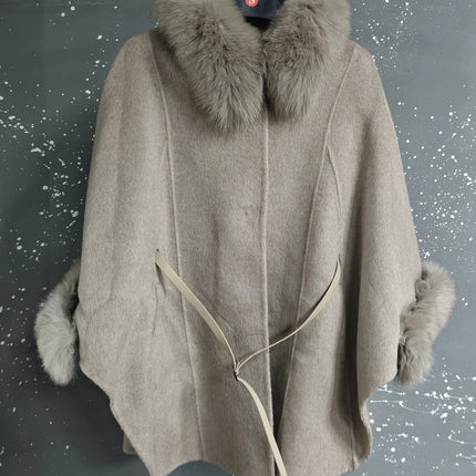 UCXQ Korean Style Two Sided Cloak Overcoat For Women Fur Collars Belt Loose Long Coats 2025 Winter New 23Z2284