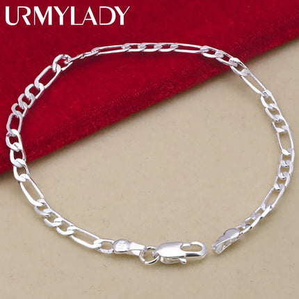 Nobile nuovo arriva 925 sterling silver 4MM catena per uomo donna braccialetto collana set di gioielli signora regali di Natale charms matrimonio platinumshop