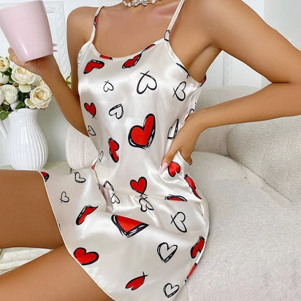 Indumenti da notte sexy per le donne Lingerie in raso Chemise Slip Camicia da notte Abito corto Camicia da notte Babydoll Pigiama Stampa Homewear Pijama