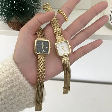 Orologio al quarzo semplice di marca per donna Orologi da donna regalo di lusso retrò Orologi da polso con cinturino in acciaio inossidabile regolabile con quadrante piccolo platinumshop