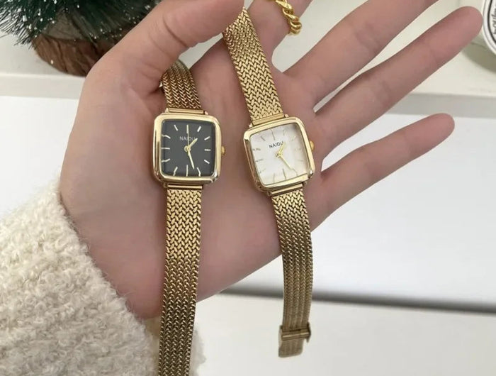 Orologio al quarzo semplice di marca per donna Orologi da donna regalo di lusso retrò Orologi da polso con cinturino in acciaio inossidabile regolabile con quadrante piccolo platinumshop