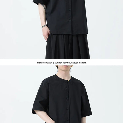 Camicie in Lino Stile Cinese per Uomo, Top Retrò Comodo Stile Tang, Camicie a Maniche Corte Tinta Unita per Kung Fu e Tai Chi