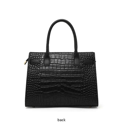 Borsa a Mano in Ecopelle Lucida Effetto Coccodrillo con Fiocco in Seta Stampata e Chiusura a Girello in Metallo, Borsa a Tracolla da Donna con Manico Superiore