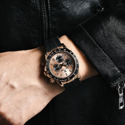 PAGANI DESIGN Nuovo Orologio da Polso al Quarzo da Uomo con Quadrante in Meteorite, Vetro Zaffiro, Cronografo, Impermeabile 100m, in Acciaio Inossidabile