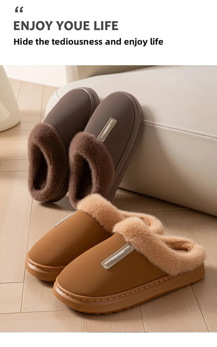 2026 New Large Size Mens Winter Cotton Slippers Thickened Non Slip Sole Indoor Home PU Plush Warm Slippers for Men