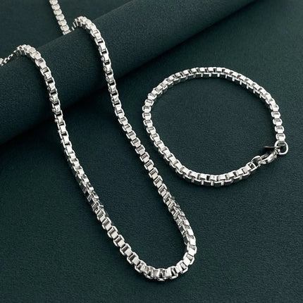 Andara Set di collana e bracciale a catena quadrata in argento sterling 925 da 4 mm per gioielli da festa per uomini e donne platinumshop