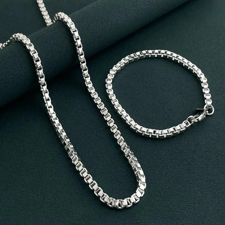 Andara Set di collana e bracciale a catena quadrata in argento sterling 925 da 4 mm per gioielli da festa per uomini e donne platinumshop