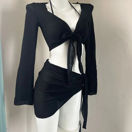 Costume da Bagno Donna 4 Pezzi Stile Coreano Bianco Nero Manica Lunga con Nodo Frontale e Gonna Copricostume 2025 – Perfetto per le Vacanze platinumshop