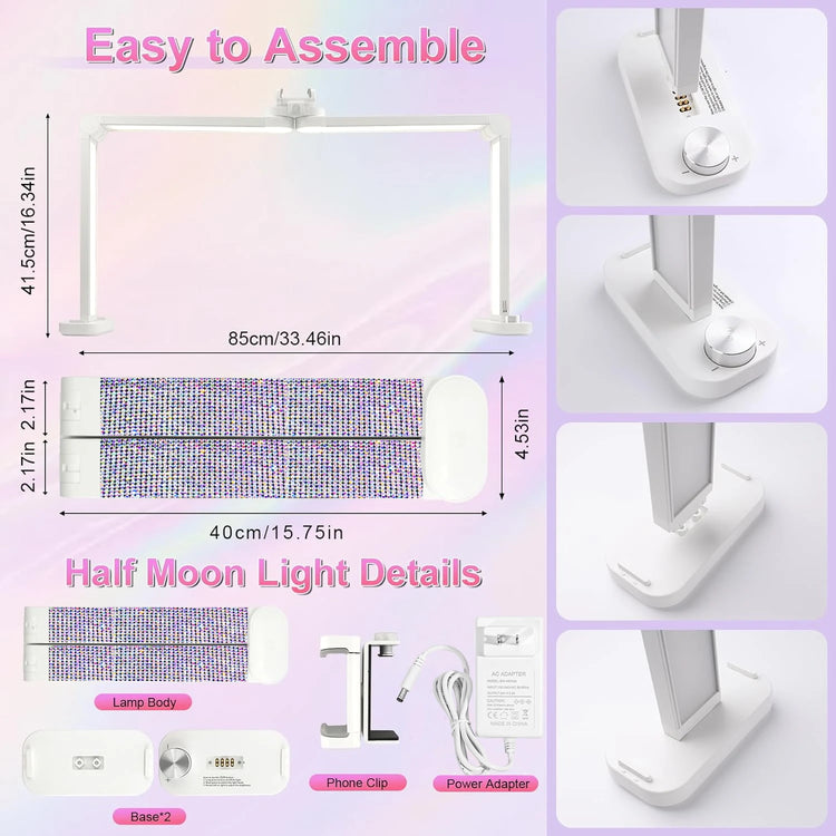 34' Nails Tech Light with Phone Stand 3000K-6000K Color Temperature Led Desk Lamp for Nail, Tattoos, Eyebrows, Beauty Diamond