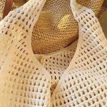 Crochet Crossbody Bag Hollow Beach Leisure Handbag Solid Color Summer Holiday Woven Shoulder Bag