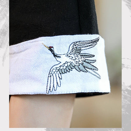 Nuovo gru ricamo top abbigliamento tradizionale cinese per uomo camicie vintage in lino a mezza manica colletto Madarin solido Hanfu Kungfu