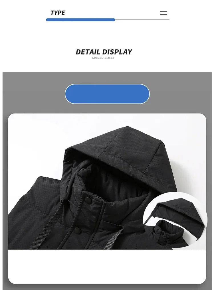 Big Size Men Padded Vest Winter Hooded Zip-up Sleeveless Jacket Padding Golf Cotton Waistcoat Work Warm Large Pocket Plus 8XL