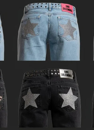 Y2k One Dilemma Pantaloni in denim Stampa leopardata Stella Jeans a gamba larga Streetwear Jeans larghi a vita alta Harajuku Abbigliamento donna gotico