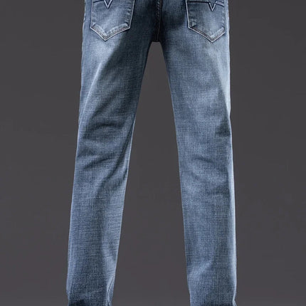 Autumn Men's Business Straight Fit Jeans Vintage Blue Smoke Gray Stretch Trousers Soft Comfortable Fabric Denim Pants Male PlatiNum