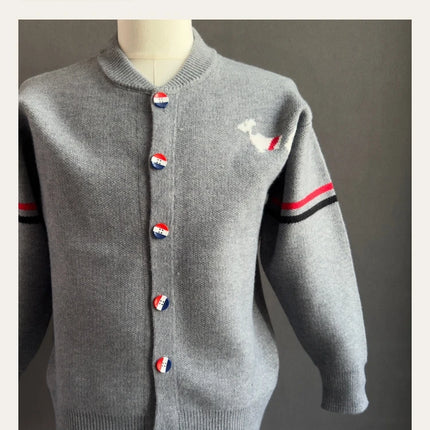 Fashion Men's Knit Cardigan High-End Brand Cartoon Dog Print Design Autumn Winter New Classic Striped Korean Casual Sweater Coat