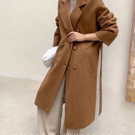 Ladies' 100% Cashmere Thick Double-Sided Extended Coat, Classic, Versatile and Fashionable for Business and Leisure