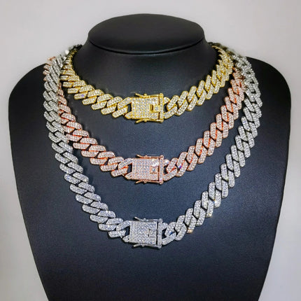Fashion Men Cuban Link Iced Out Necklace 14MM width Rhinestones Chain Rapper CZ Cuban Chain Necklace Hip Hop Birthday Jewelry PlatiNum
