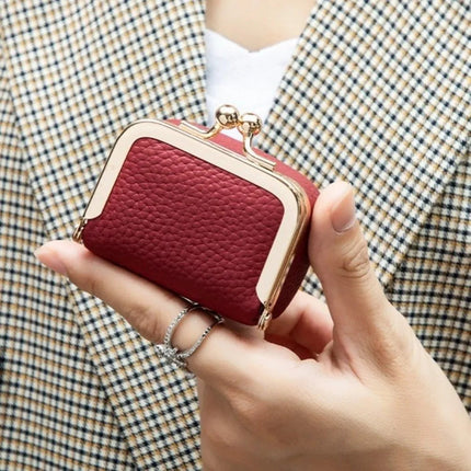 Genuine Leather Kiss Lock Coin Purse Solid Color Multifunctional Leather Jewelry Bag Mini Square Small Item Bag Jewelry Storage PlatiNum