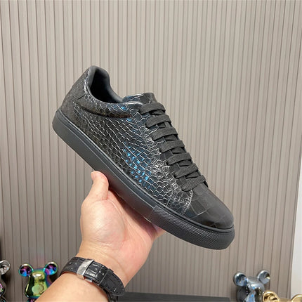 Leather Sneakers Men Calfskin Alligator Pattern Casual Shoes Lace Up Flats Daily Footwear