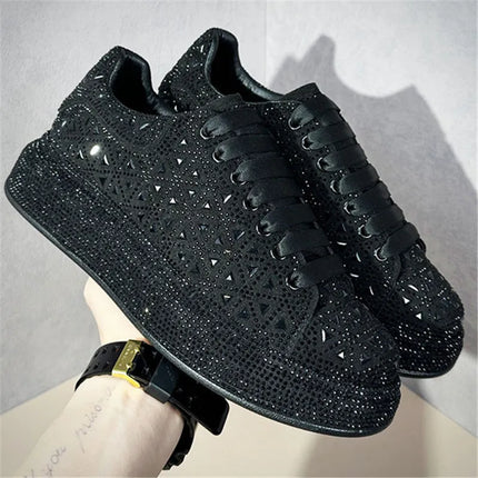 Luxury New Designer Men's White Black Charm Rhinestone Platform Causal Shoes Flats Male Hip-hop Walking Sneakers Zapatos Hombre