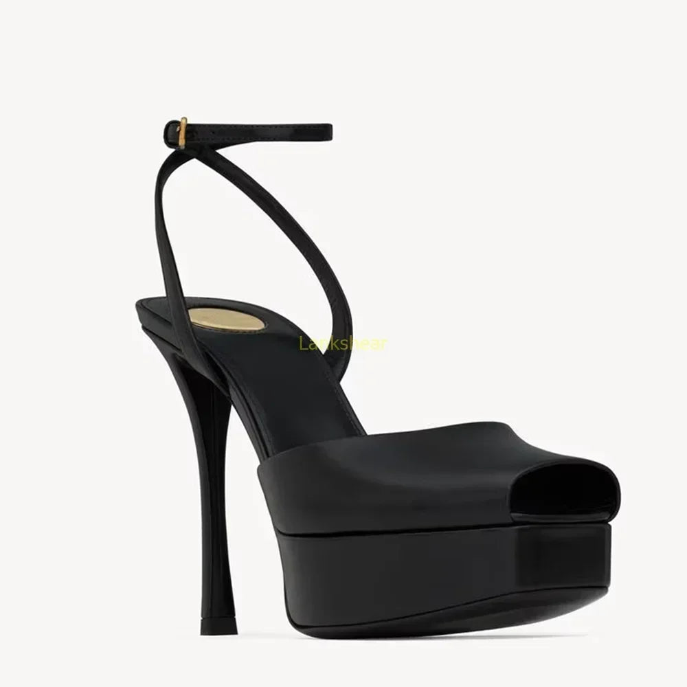 Platform Peep Toe Satin Slingback Pumps Sexy Square Toe Thin Heel Ankle Strap New Arrivals Fashion Women Modern Shoes