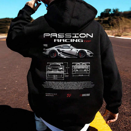 3D Car Print Men's Fashion Long Sleeve Casual Sports Hoodie Sweatshirt, Suitable For Autumn And Spring Outdoor Sports PlatiNum