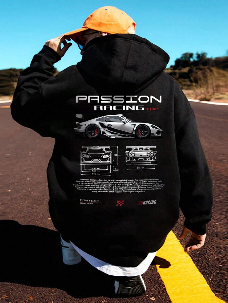 3D Car Print Men's Fashion Long Sleeve Casual Sports Hoodie Sweatshirt, Suitable For Autumn And Spring Outdoor Sports PlatiNum