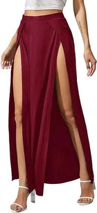 Nuova gonna elastica a vita alta da donna tinta unita spacco alto laterale vestibilità ampia assorbimento del sudore gonna lunga da spiaggia stile street