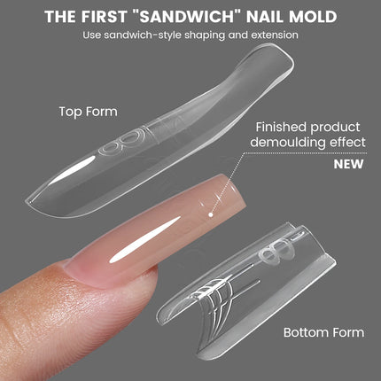 Original YOKEFELLOW Sandwich Dual Nail Form Short Stiletto Nail Extension Form 240pcs Top Form Bottom Form For Quick Nail Extensions IM222