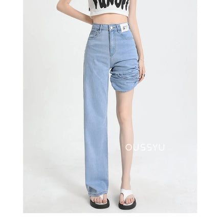 Nuova estate morbida Lyocell Jeans donna blu kaki bianco vita alta dritto sottile gamba larga pantaloni in denim Y2k abbigliamento femminile allentato 2XL