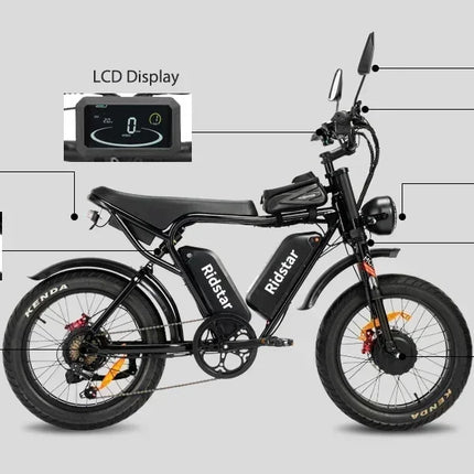 Ridstar Q20 Pro Ebike, doppio motore 2000 W, due batterie 40 Ah, velocità massima 60 KM/H, chilometraggio massimo 120 km in modalità PAS, bici spessa 20 * 4,0