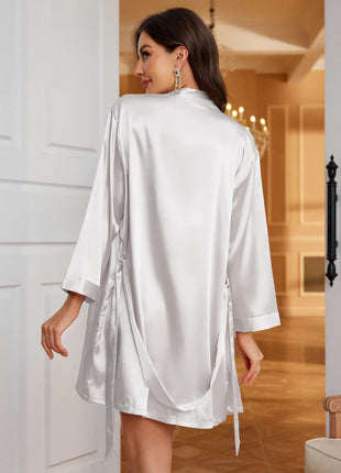 Pigiama da donna con bordi in pizzo satinato Set pigiama sexy e accogliente in due pezzi da indossare per la casa per l'autunno/inverno